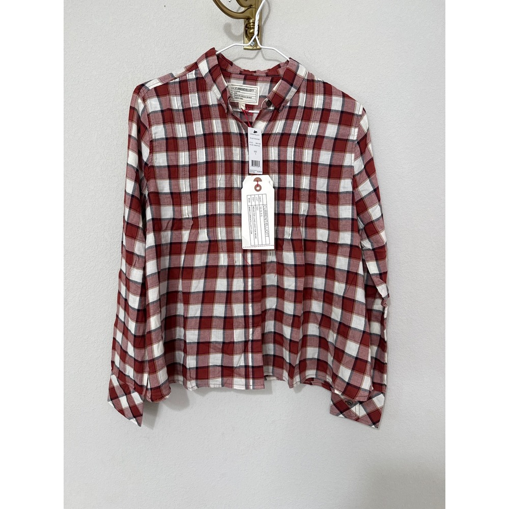 Current/Elliott The Lucy Tuck Blouse Womens Size 1 Red Plaid Button Up Shirt NEW